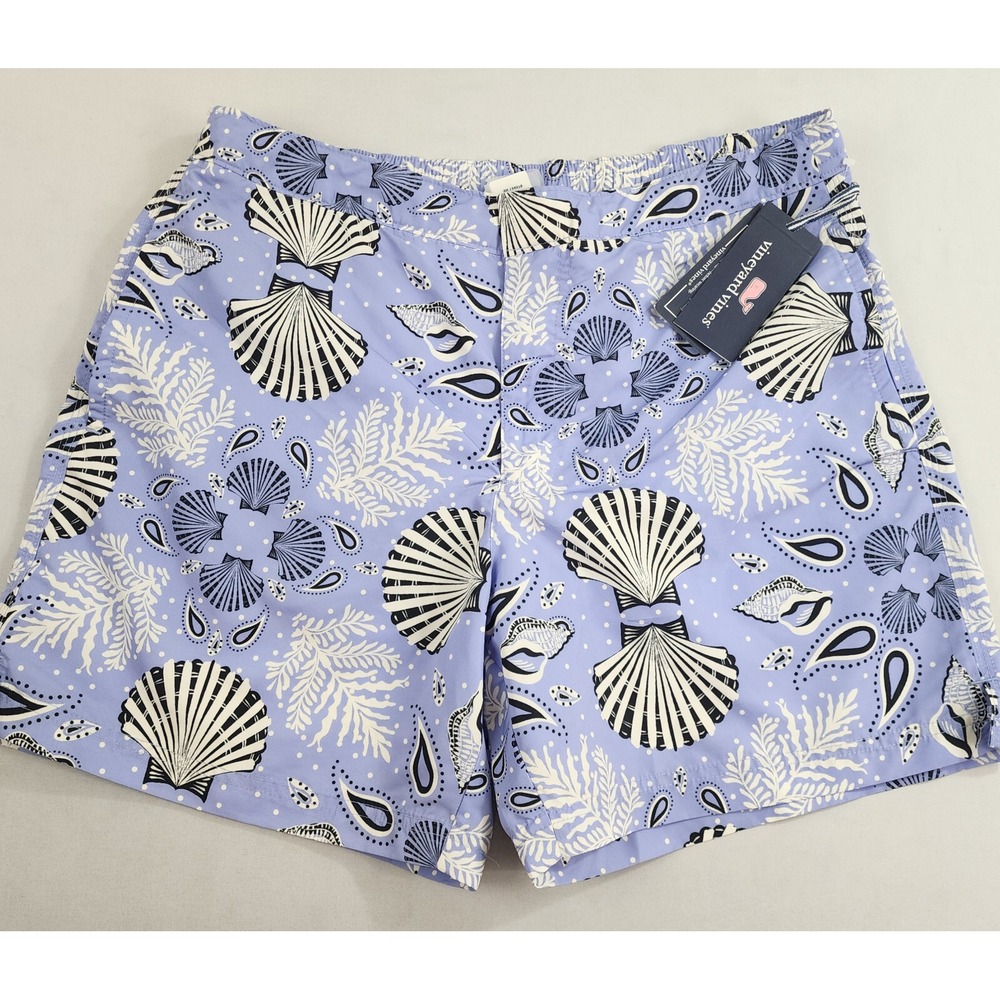 Vineyard Vines swim trunks shorts M Medium 6" purple pocket shells $98 mens